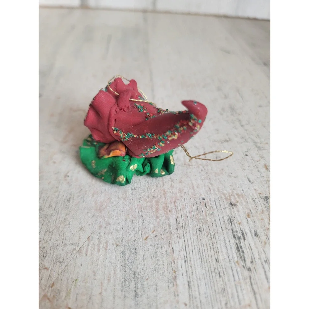 Vintage clay dough jester clown head ornament Xmas unique circus mid evil